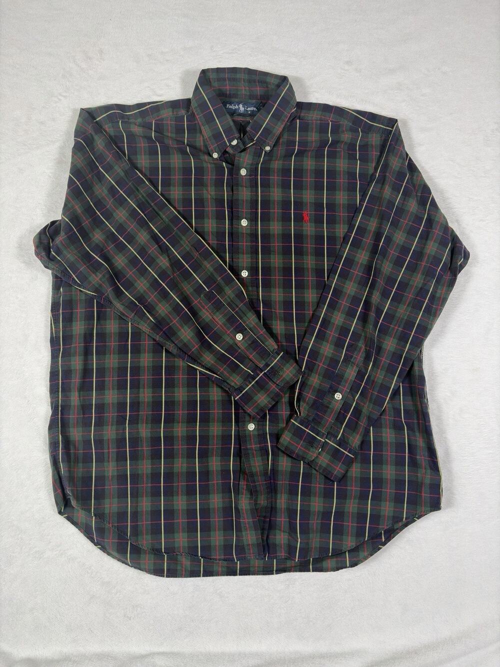 Polo Ralph Lauren Blake Shirt Mens Large Green Plaid Cotton LS Button Down
